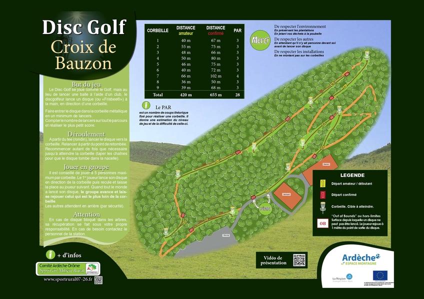 La carte du parcours Disc Golf